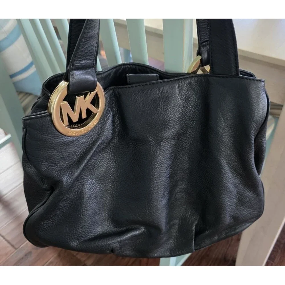 Michael Kors Black Fulton Pebbled Leather Hobo Bag 15x12x5